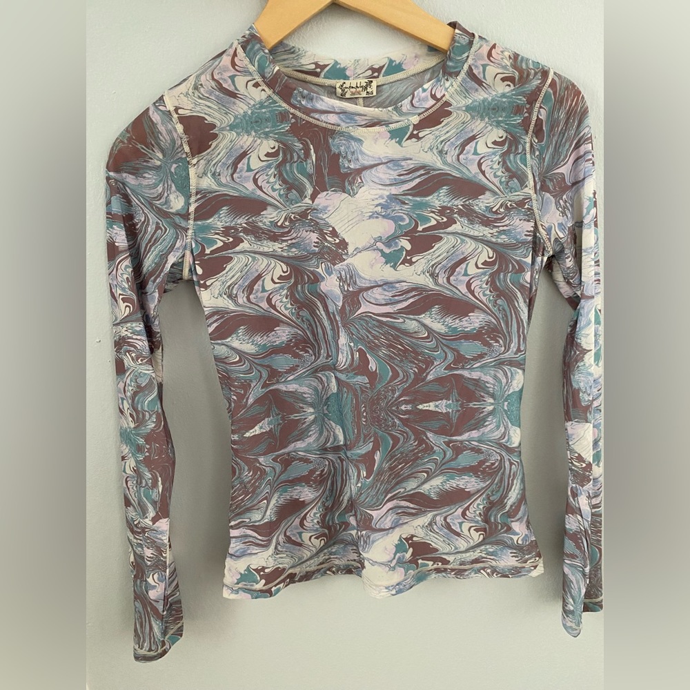 SOLD Free people sea ocean heavenly marbled baby blue long sleeve top NWT